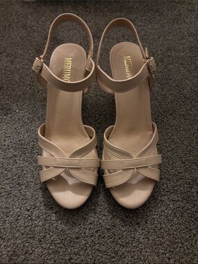 Merumote Beige Strappy Slingback Heels